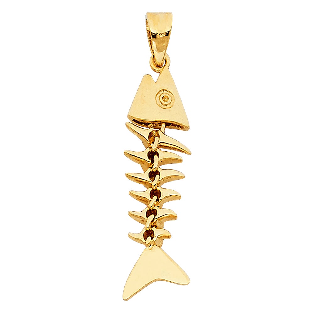 14KY MOTION FISH BONE PENDANT: 14KY Motion Fish Bone Pendant Type: Pendant Material Type: 14k Gold Material Color: Yellow Avg. Weight: 1.94 Gr. Size: Height : 27 mm, Width : 8 mm Accessories: None Notice: When purchasin
