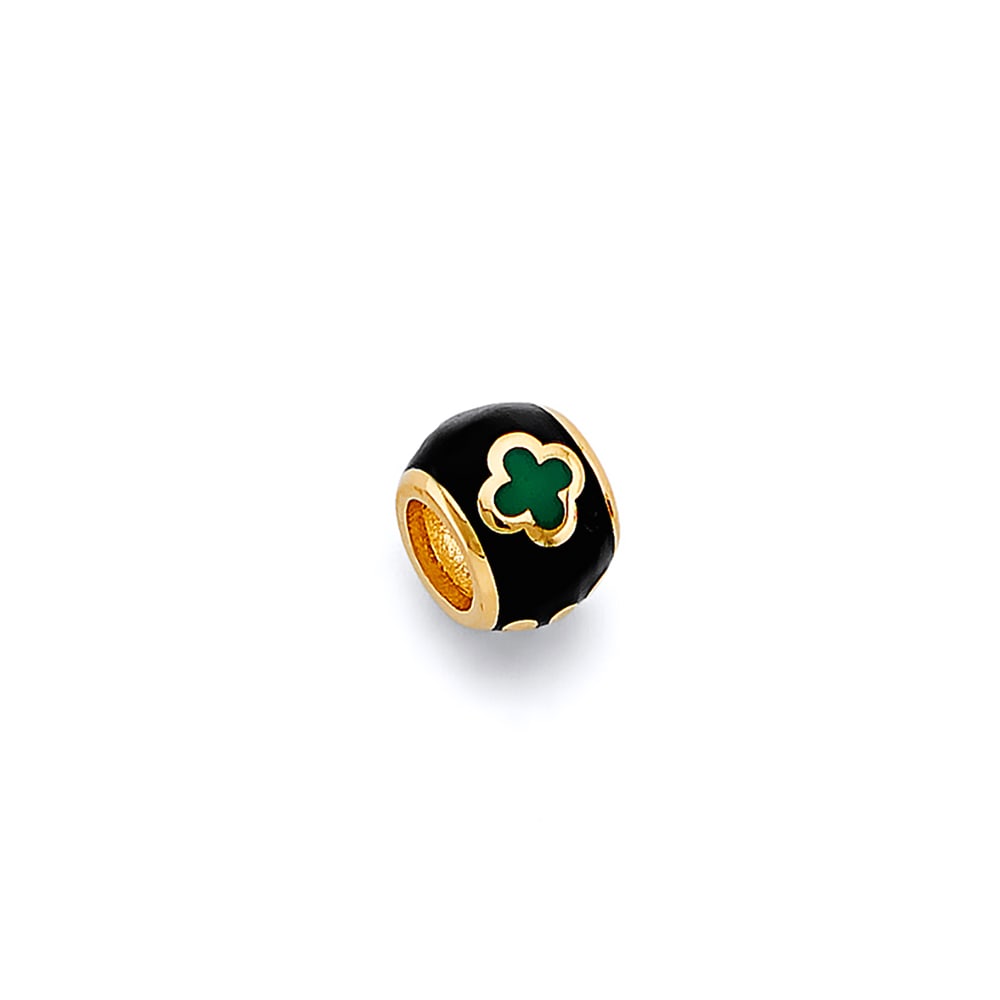 14KY ENAMEL CLOVER SLIDER: 14KY Enamel Clover Slider Type: Pendant Material Type: 14k Gold Material Color: Yellow Avg. Weight: 1.61 Gr. Size: Height : 7 mm, Width : 8 mm Accessories: None Notice: When purchasing pre