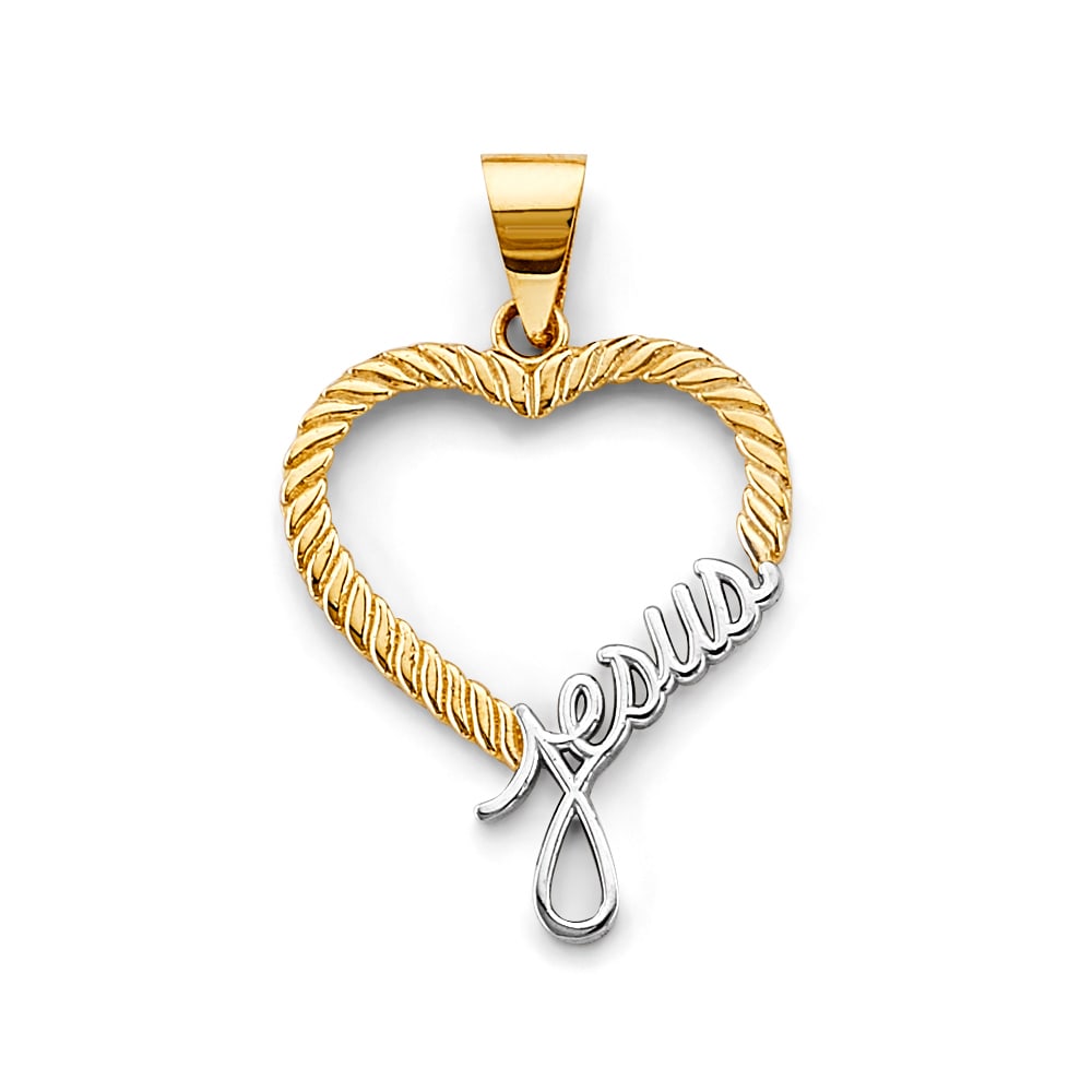 14K 2T HEART JESUS PENDANT: 14K 2T Heart Jesus Pendant Type: Pendant Material Type: 14k Gold Material Color: Two Tone Avg. Weight: 1.46 Gr. Size: Height : 30 mm, Width : 20 mm Accessories: None Notice: When purchasin