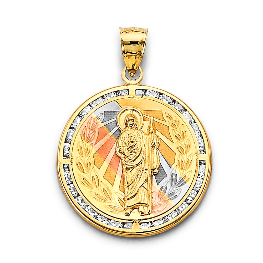 14K 3C CZ ROUND ST. JUDE THADDEUS PENDANT (1 of 4)