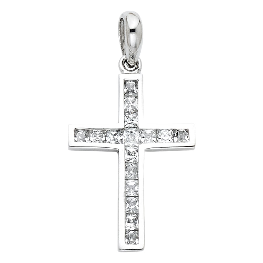 14KW CROSS CZ PENDANT: 14KW Cross CZ Pendant Type: Pendant Material Type: 14k Gold Material Color: White Avg. Weight: 1.19 Gr. Size: Height : 19 mm, Width : 18 mm Accessories: None Notice: When purchasing pre-ow
