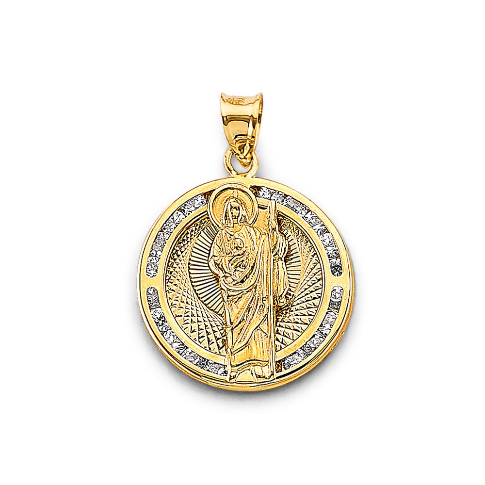 14K 2T CZ ROUND ST. JUDE THADDEUS PENDANT (1 of 4)