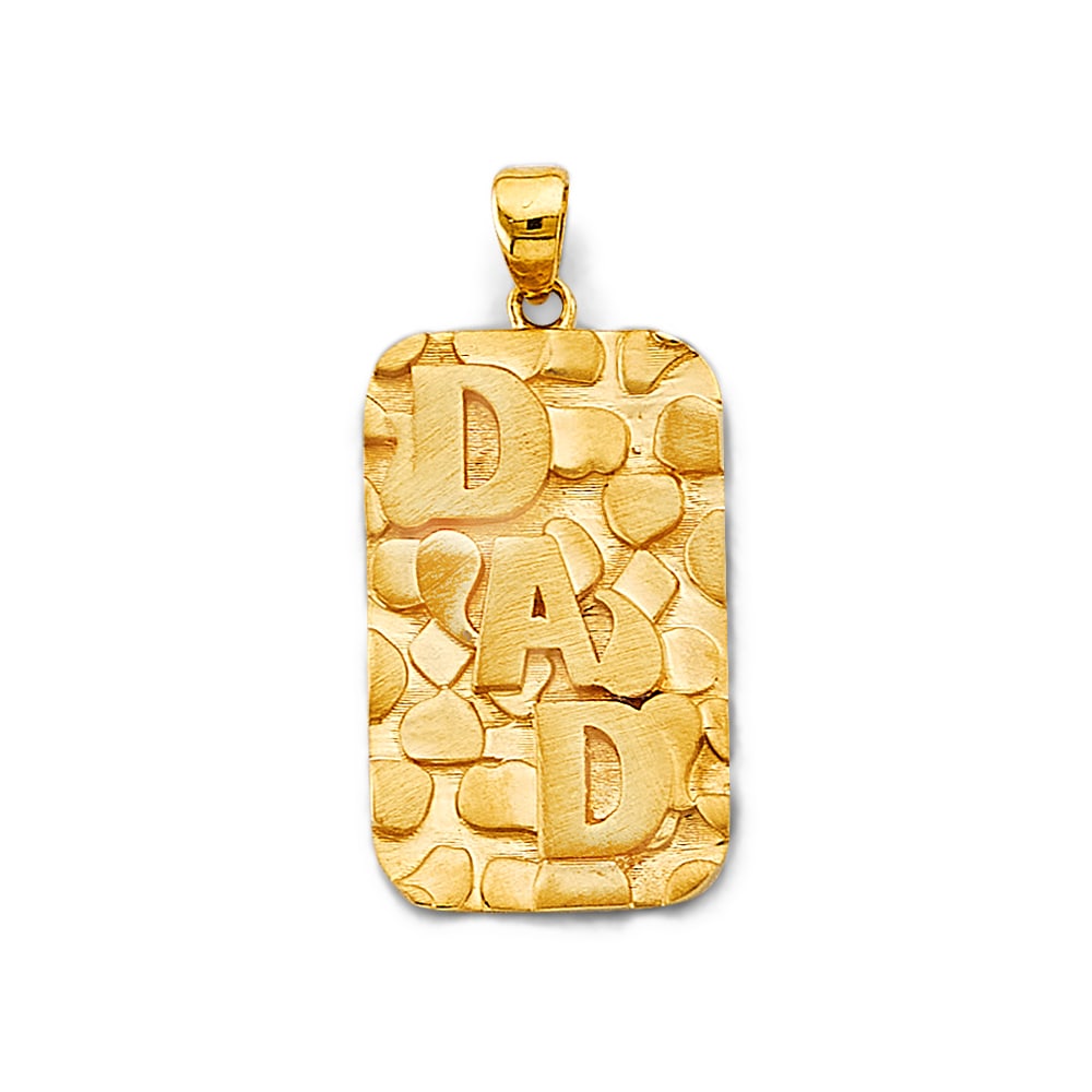 14KY DAD PENDANT: 14KY Dad Pendant Type: Pendant Material Type: 14k Gold Material Color: Yellow Avg. Weight: 2.97 Gr. Size: Height : 30 mm, Width : 13 mm Accessories: None Notice: When purchasing pre-owned