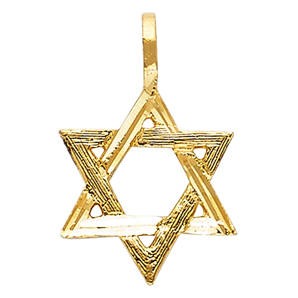14KY STAR OF DAVID PENDANT: 14KY Star of David Pendant Type: Pendant Material Type: 14k Gold Material Color: Yellow Avg. Weight: 0.53 Gr. Size: Height : 15 mm,Width : 13 mm Accessories: None Notice: When purchasing p