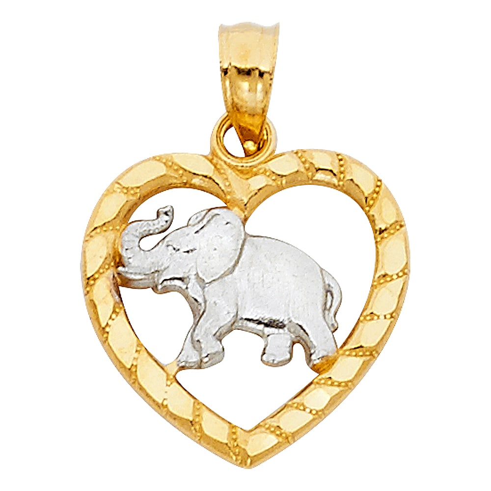 14K 2T ELEPHANT HEART PENDANT: 14K 2T Elephant Heart Pendant Type: Pendant Material Type: 14k Gold Material Color: Two Tone Avg. Weight: 1 Gr. Size: Height : 15 mm Width : 16 mm Accessories: None Notice: When purchasing