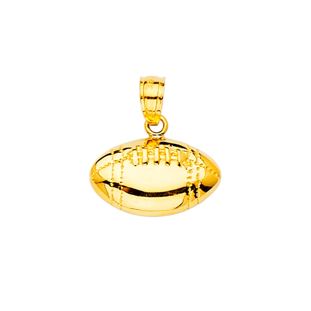 14KY FOOTBALL PENDANT: 14KY Football Pendant Type: Pendant Material Type: 14k Gold Material Color: Yellow Avg. Weight: 1.22 Gr. Size: Height : 15 mm,Width : 14 mm Accessories: None Notice: When purchasing pre-ow
