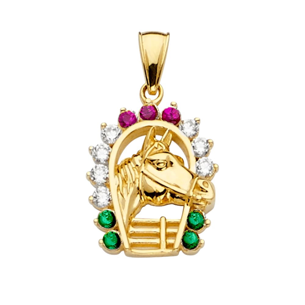 14KY COLOR CZ HORSE SHOE PENDANT: 14KY Color CZ Horse Shoe Pendant Type: Pendant Material Type: 14k Gold Material Color: Yellow Avg. Weight: 1.92 Gr. Size: Height : 23 mm,Width : 14 mm Accessories: None Notice: When purcha