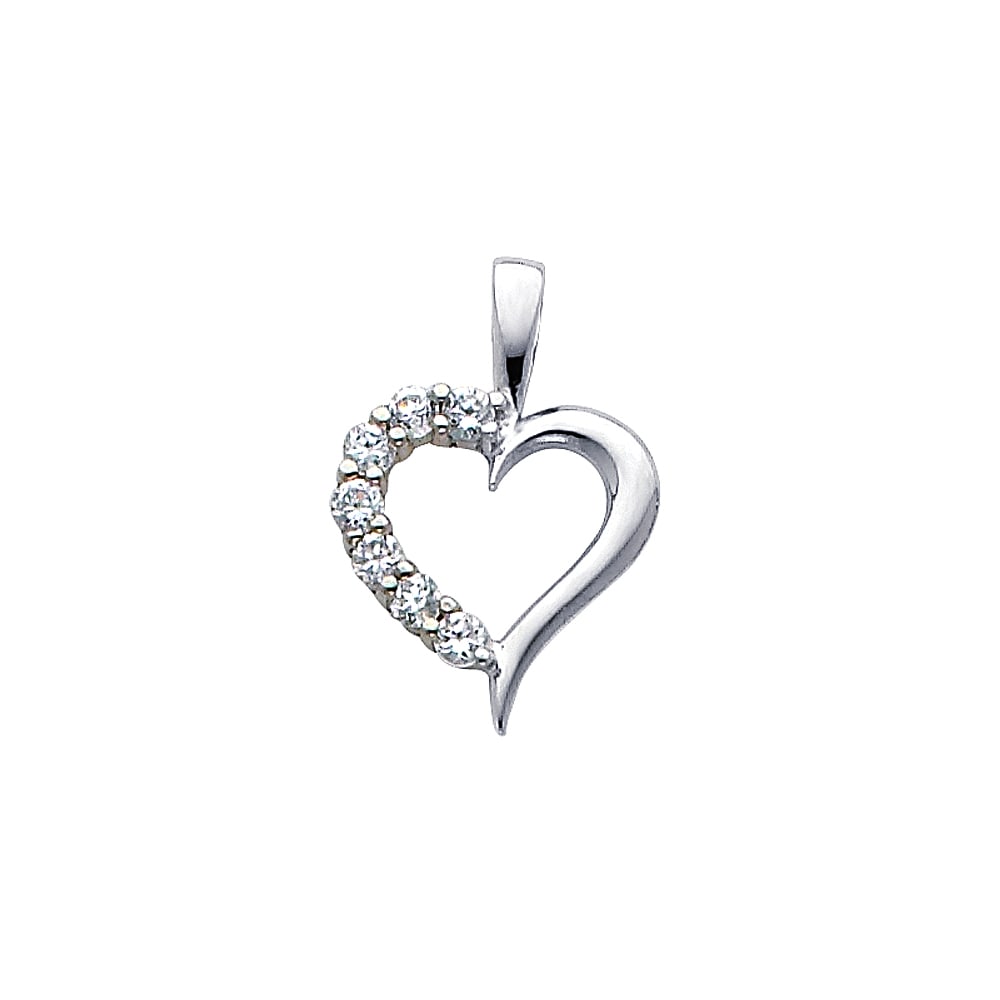 14KW CZ HEART PENDANT: 14KW CZ Heart Pendant Type: Pendant Material Type: 14k Gold Material Color: White Avg. Weight: 0.5 Gr. Size: Height : 13 mm, Width : 12 mm Accessories: None Notice: When purchasing pre-owned goods,