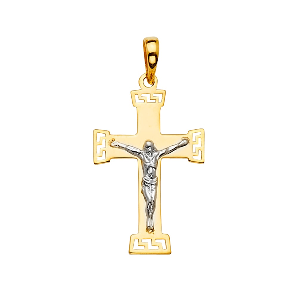 14K 2T CRUCUFIX CROSS PENDANT: 14K 2T Crucufix Cross Pendant Type: Pendant Material Type: 14k Gold Material Color: Two Tone Avg. Weight: 1.73 Gr. Size: Height : 32 mm,Width : 17 mm Accessories: None Notice: When purchas