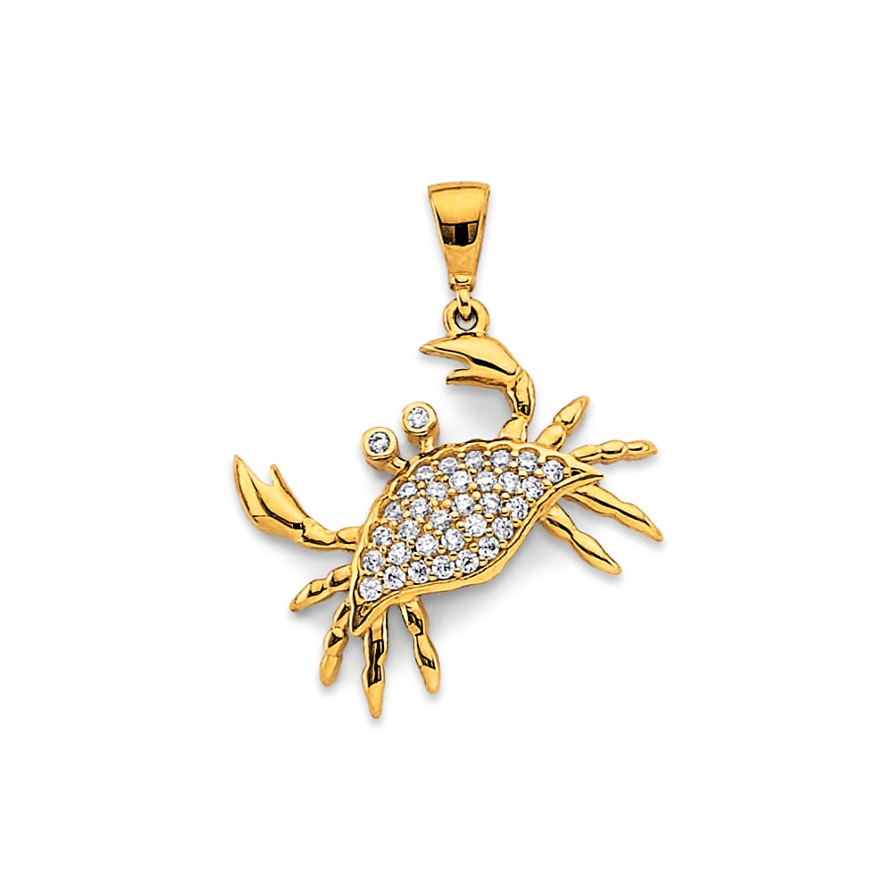 14KY CZ CRAB PENDANT: 14KY CZ Crab Pendant Type: Pendant Material Type: 14k Gold Material Color: Yellow Avg. Weight: 1.74 Gr. Size: Height : 25 mm, Width : 20 mm Accessories: None Notice: When purchasing pre-ow