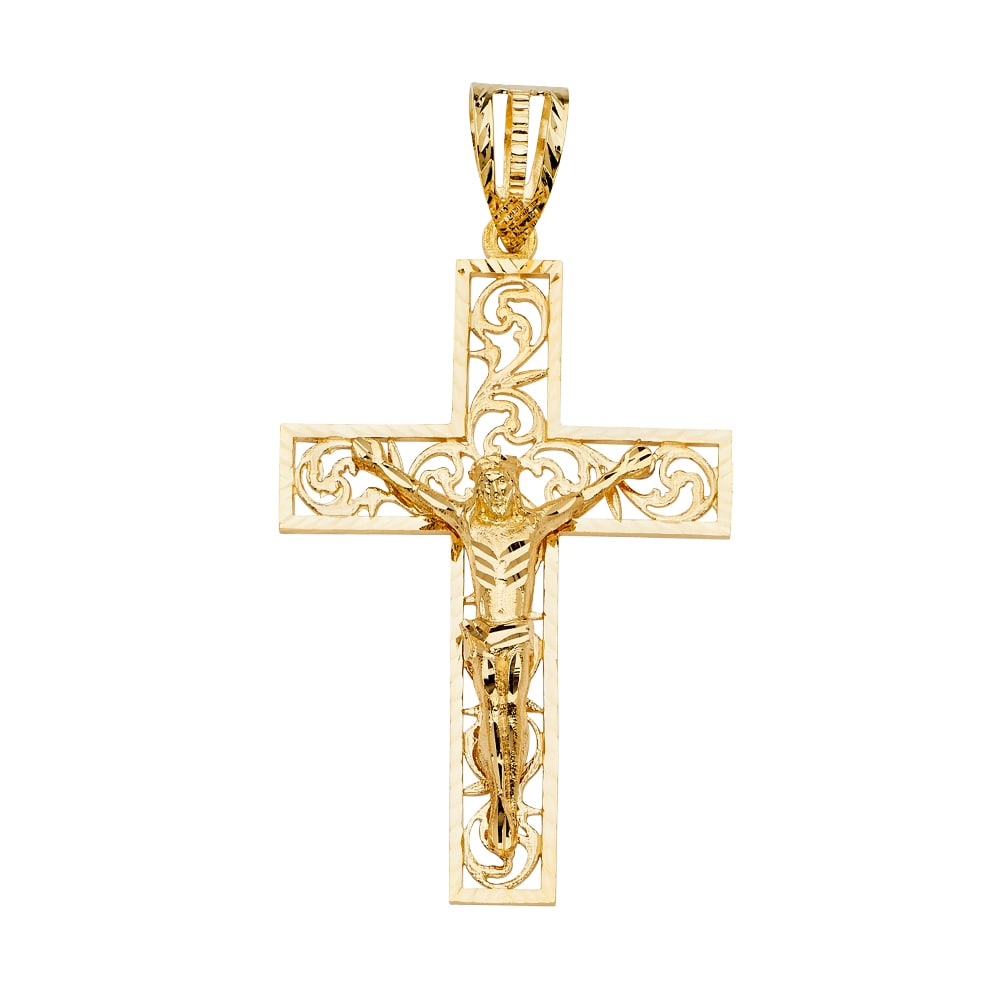14KY CRUCUFIX CROSS PENDANT: 14KY Crucufix Cross Pendant Type: Pendant Material Type: 14k Gold Material Color: Yellow Avg. Weight: 24.95 Gr Size: Height : 102 mm,Width : 57 mm Accessories: None Notice: When purchasing