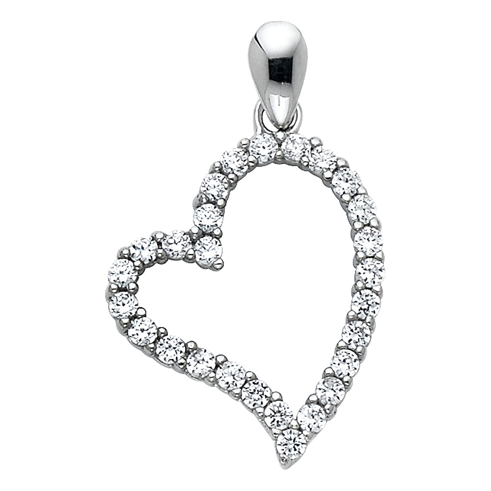 14KW CZ HEART PENDANT: 14KW CZ Heart Pendant Type: Pendant Material Type: 14k Gold Material Color: White Avg. Weight: 0.92 Gr. Size: Height : 20 mm,Width : 15 mm Accessories: None Notice: When purchasing pre-own