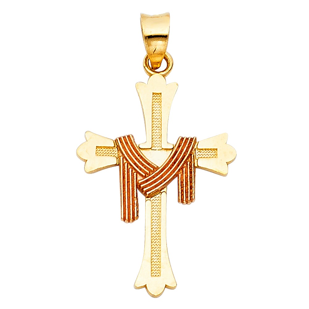 14K 2T CROSS PENDANT: 14K 2T Cross Pendant Type: Pendant Material Type: 14k Gold Material Color: Two Tone Avg. Weight: 1.26 Gr. Size: Height : 25 mm Width : 15 mm Accessories: None Notice: When purchasing pre-o