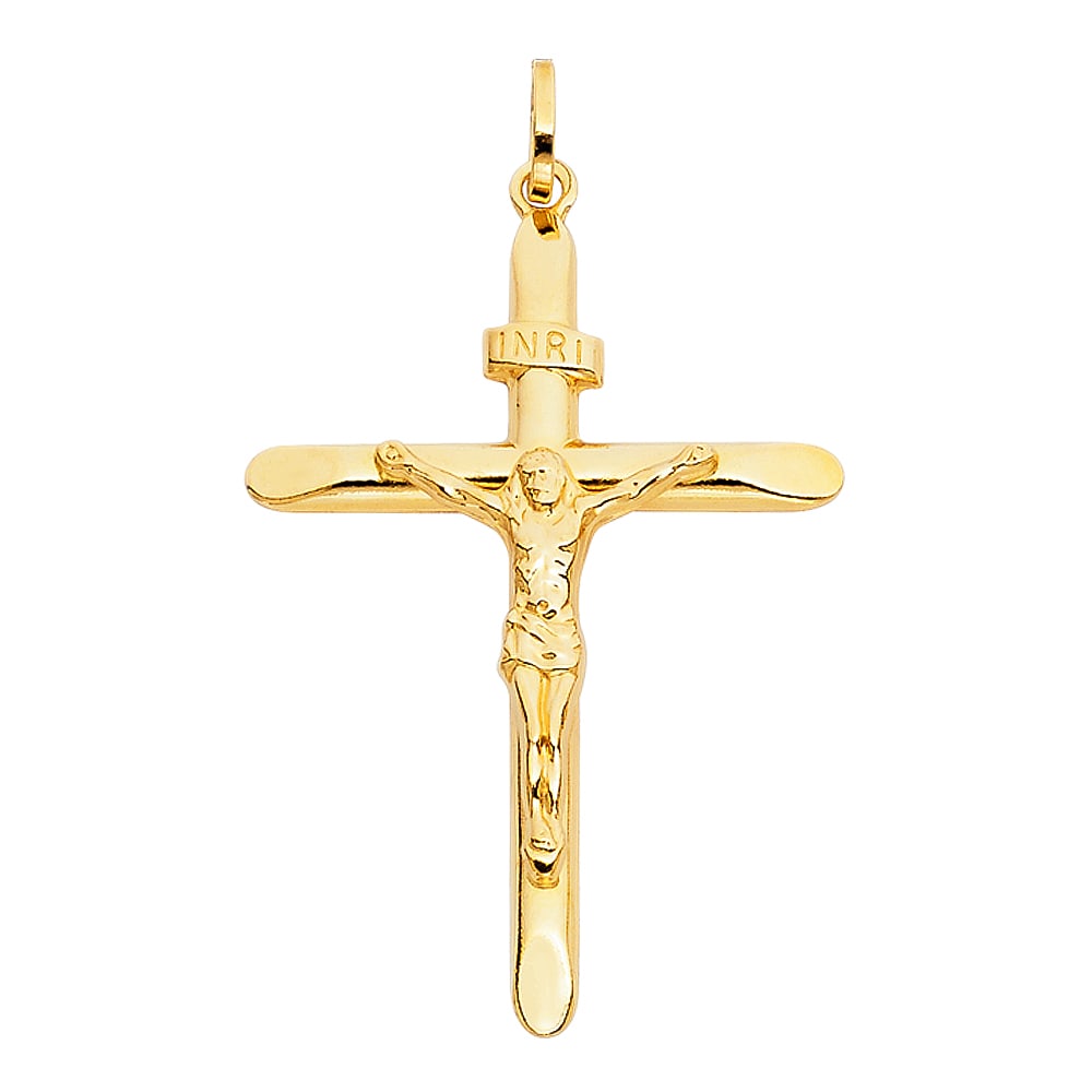 14KY CRUCUFIX PENDANT: 14KY Crucufix Pendant Type: Pendant Material Type: 14k Gold Material Color: Yellow Avg. Weight: 1.63 Gr. Size: Height : 43 mm, Width : 31 mm Accessories: None Notice: When purchasing pre-owned goods,