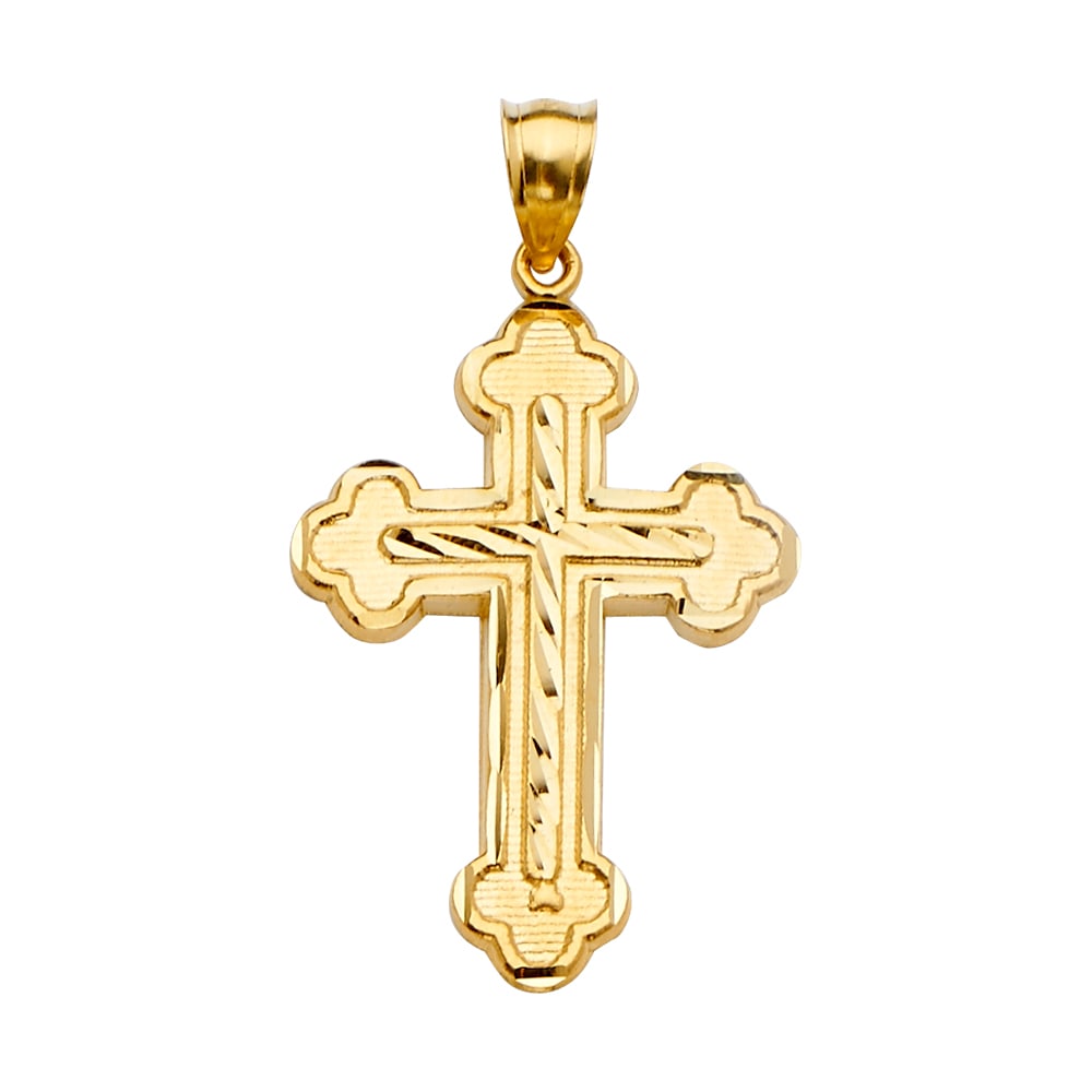 14KY CROSS PENDANT: 14KY Cross Pendant Type: Pendant Material Type: 14k Gold Material Color: Yellow Avg. Weight: 3.3 Gr. Size: Height : 47 mm,Width : 26 mm Accessories: None Notice: When purchasing pre-owned