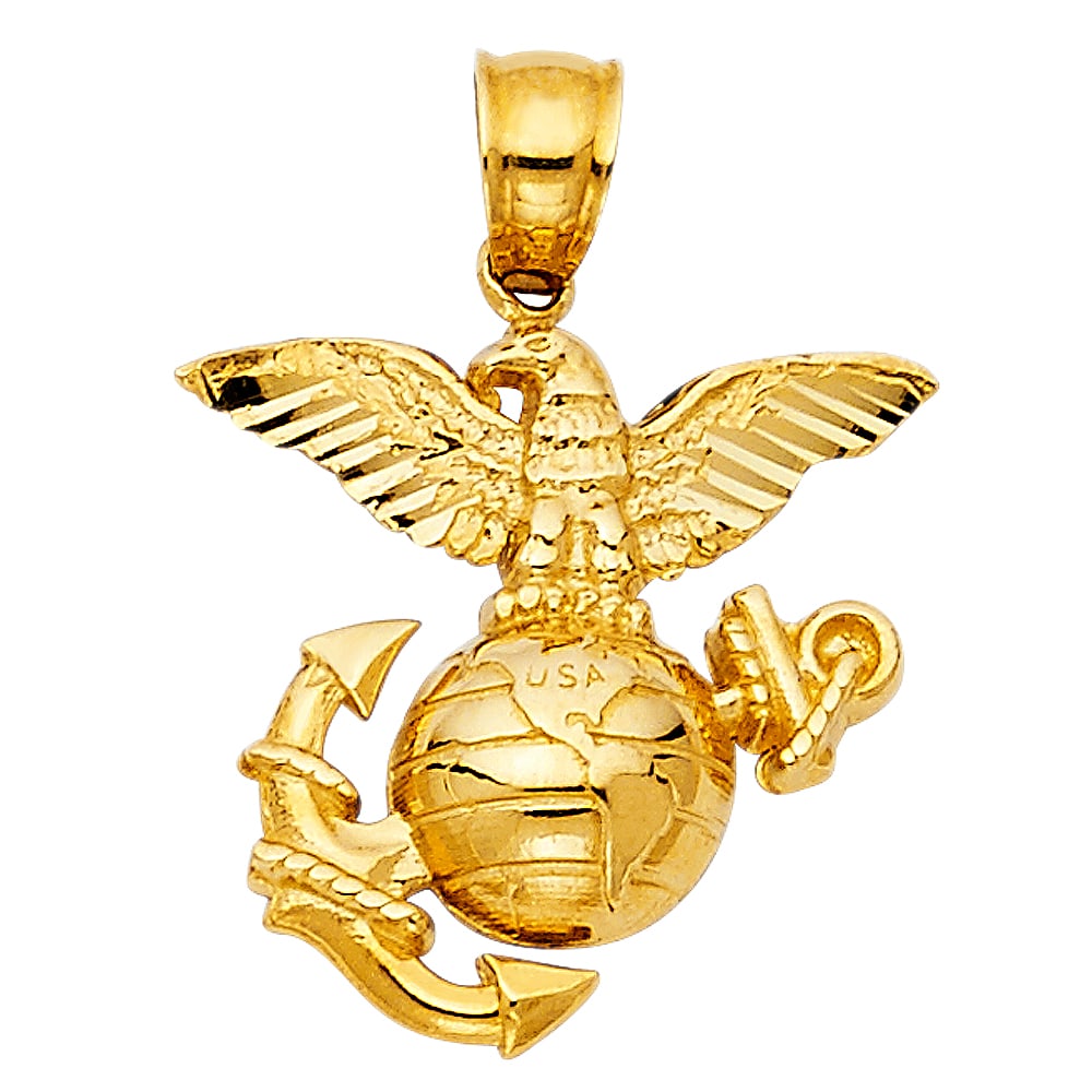 14KY USA LOGO PENDANT: 14KY USA Logo Pendant Type: Pendant Material Type: 14k Gold Material Color: Yellow Avg. Weight: 1.65 Gr. Size: Height : 25 mm,Width : 18 mm Accessories: None Notice: When purchasing pre-ow