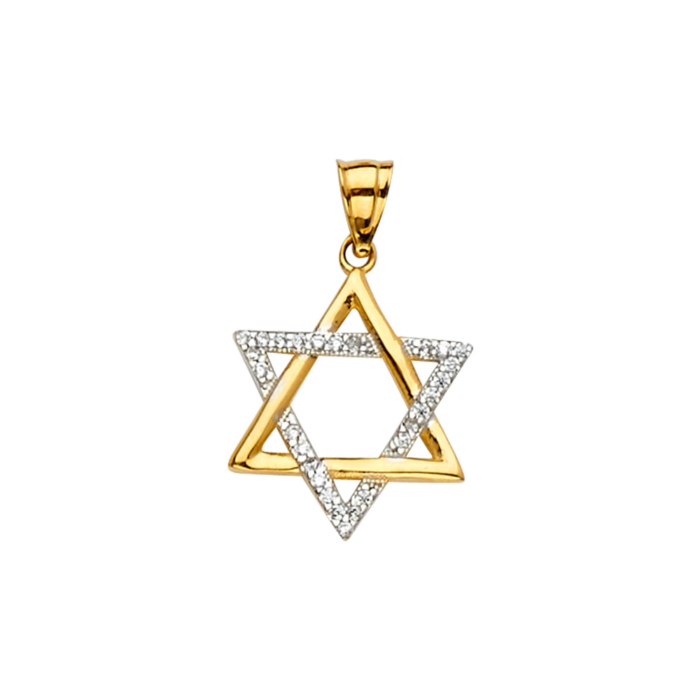 14K 2T STAR OF DAVID PENDANT: 14K 2T Star of David Pendant Type: Pendant Material Type: 14k Gold Material Color: Two Tone Avg. Weight: 1.37 Gr. Size: Height : 24 mm,Width : 14 mm Accessories: None Notice: When purchasi