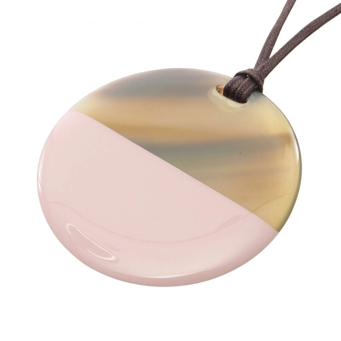 HERMES NECKLACE LEATHER BUFFALO HORN PINK/BROWN (1 of 4)