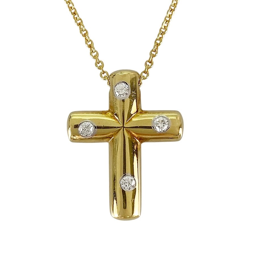 TIFFANY&CO. DOTS CROSS YELLOW GOLD DIAMOND NECKLACE: TIFFANY&Co. Dots cross Yellow gold Diamond Necklace Brand: TIFFANY&Co. Type/Style: Necklace Material: 18K Yellow Gold, Main Stone Natural Color: Gold Size: Top size:19.6mm?15.1mm Necklace full length: