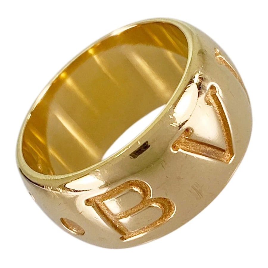 BVLGARI MONOLOGO YELLOW GOLD RING: BVLGARI Monologo Yellow gold Ring Brand: BVLGARI Type/Style: Ring Material: 18K Yellow Gold Color: Gold Size: 6-6.5 US Accessories: None Accessories Notice: When purchasing pre-owned goods