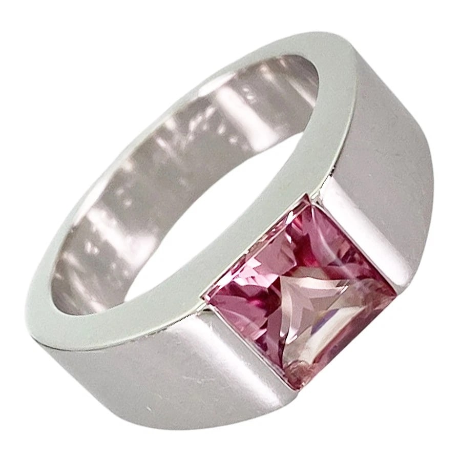 CARTIER TANK WHITE GOLD PINK TOURMALINE RING: Cartier tank White gold Pink Tourmaline Ring Brand: Cartier Type/Style: Ring Material: 18K White Gold Color: Silver Size: 4-4.5 US Accessories: None Accessories Notice: When purchasing pre