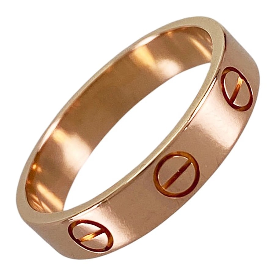 CARTIER MINI LOVE ROSE GOLD RING: Cartier Mini Love Rose gold Ring Brand: Cartier Type/Style: Ring Material: 18K Rose Gold Color: Gold Size: 5 US Accessories: None Accessories Notice: When purchasing pre-owned goods, pleas