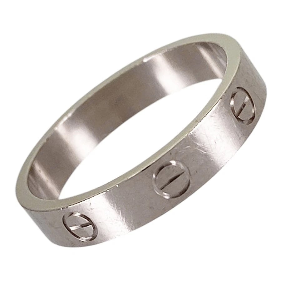 CARTIER MINI LOVE WHITE GOLD RING: Cartier Mini Love White gold Ring Brand: Cartier Type/Style: Ring Material: 18K White Gold Color: Silver Size: 9-9.5 US Accessories: None Accessories Notice: When purchasing pre-owned good