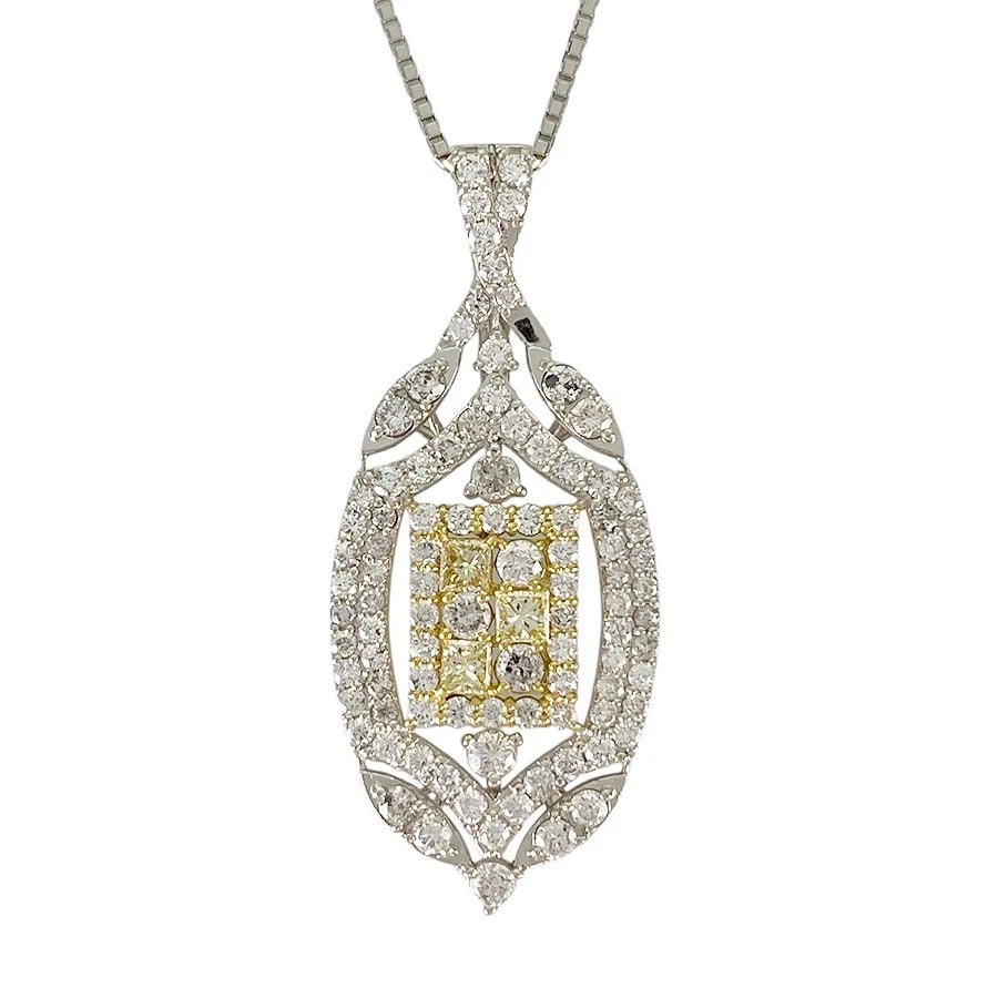 NECKLACE PLATINUM PLATINUM YELLOW GOLD DIAMOND: Necklace Platinum Platinum Yellow gold Diamond Brand: Unsigned Jewelry Type/Style: Necklace Material: Platinum 850 Platinum 950 18K Yellow Gold, Main Stone Natural Color: Silver Size: Top