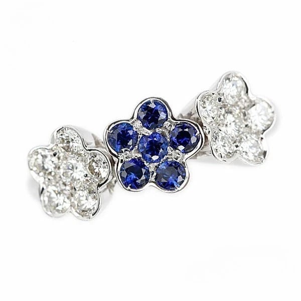CHANTECLER BLUE SAPPHIRE DIAMOND FLOWER 18K WHITE GOLD BAND RING: Chantecler Blue Sapphire Diamond Flower 18k White Gold Band Ring Brand: Chantecler Type/Style: Ring Material: 18k White Gold, Main Stone Natural Color: White Size: US 5.5 Accessories: None
