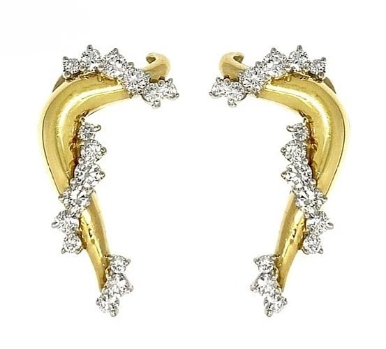 JOSE HESS DESIGNER DIAMOND DANGLE CLIP ON EARRINGS: Jose Hess Designer Diamond Dangle Clip On Earrings Brand: Jose Hess Type/Style: Earrings Material: 18k Yellow Gold 18k White Gold, Main Stone Natural Color: Yellow, White Size: H 29.1 mm ? W 16.0 mm /