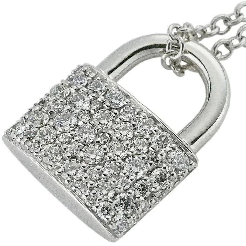 TIFFANY & CO HARDWARE LOCK DIAMOND 18K WHITE GOLD NECKLACE PENDANT: Tiffany & Co Hardware Lock Diamond 18k White Gold Necklace Pendant Brand: Tiffany & Co. Type/Style: Necklace Material: 18k White Gold, Main Stone Natural Color: White Size: Chain Length: Approx. 51.1 