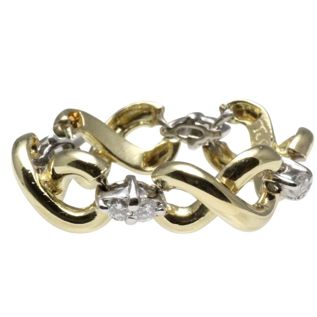 TIFFANY & CO DIAMOND 18K YELLOW WHITE GOLD INFINITY LINK RING: Tiffany & Co Diamond 18k Yellow White Gold Infinity Link Ring Brand: Tiffany & Co. Type/Style: Ring Material: 18k Yellow Gold White Gold, Main Stone Natural Color: Yellow, White Size: US7.25 Acces