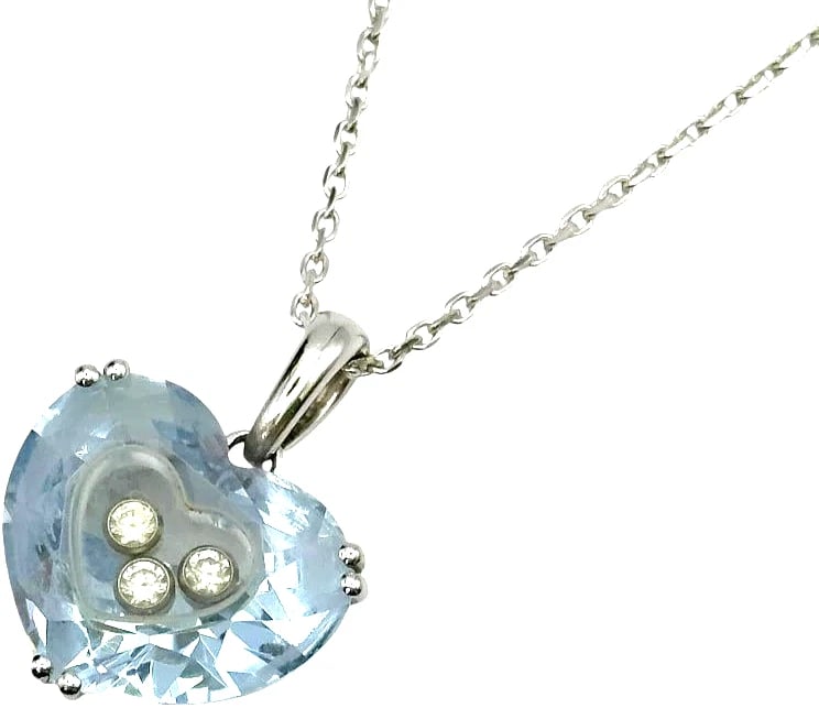 CHOPARD SO HAPPY DIAMOND BLUE HEART CHAIN NECKLACE PENDANT: Chopard So Happy Diamond Blue Heart Chain Necklace Pendant Brand: Chopard Type/Style: Pendant Material: 18k White Gold, Main Stone Natural Color: White Size: Chain Length: Approx. 42 cm / 16.5 in Pend