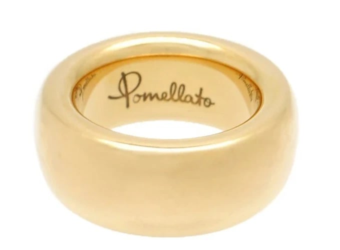 POMELLATO ICONICA 18K YELLOW GOLD WIDE BAND BOLD RING: Pomellato Iconica 18k Yellow Gold Wide Band Bold Ring Brand: Pomellato Type/Style: Ring Material: 18k Yellow Gold Color: Yellow Size: US 5.25 Accessories: None Accessories Notice: When pur