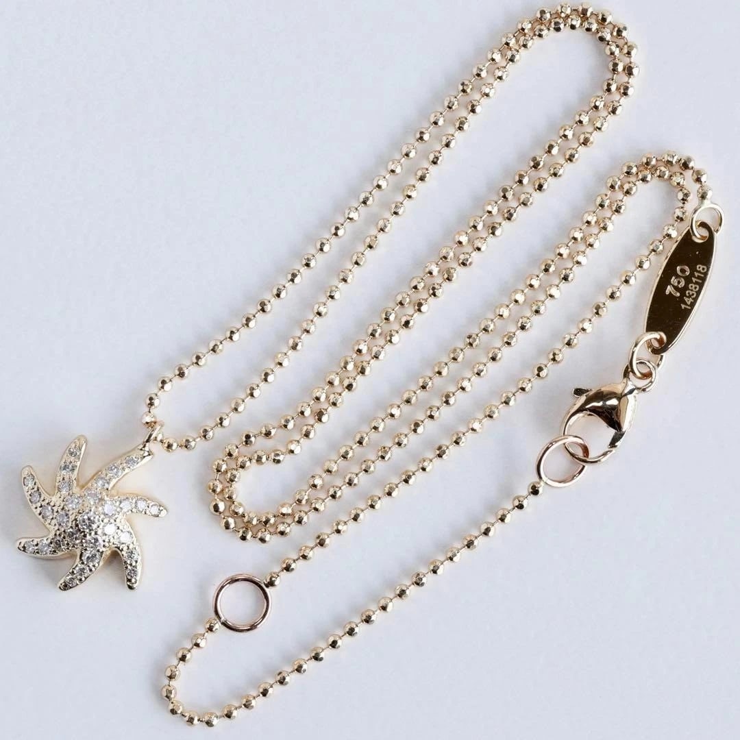 MIMI SO NY 18K YELLOW GOLD DIAMOND STARFISH CHARM PENDANT NECKLACE: Mimi So NY 18k Yellow Gold Diamond Starfish Charm Pendant Necklace Brand: Mimi So Type/Style: Necklace Material: 18k Yellow Gold Color: Yellow Size: Pendant Size: approx. 12 mm (0.47 in) Chain Length: