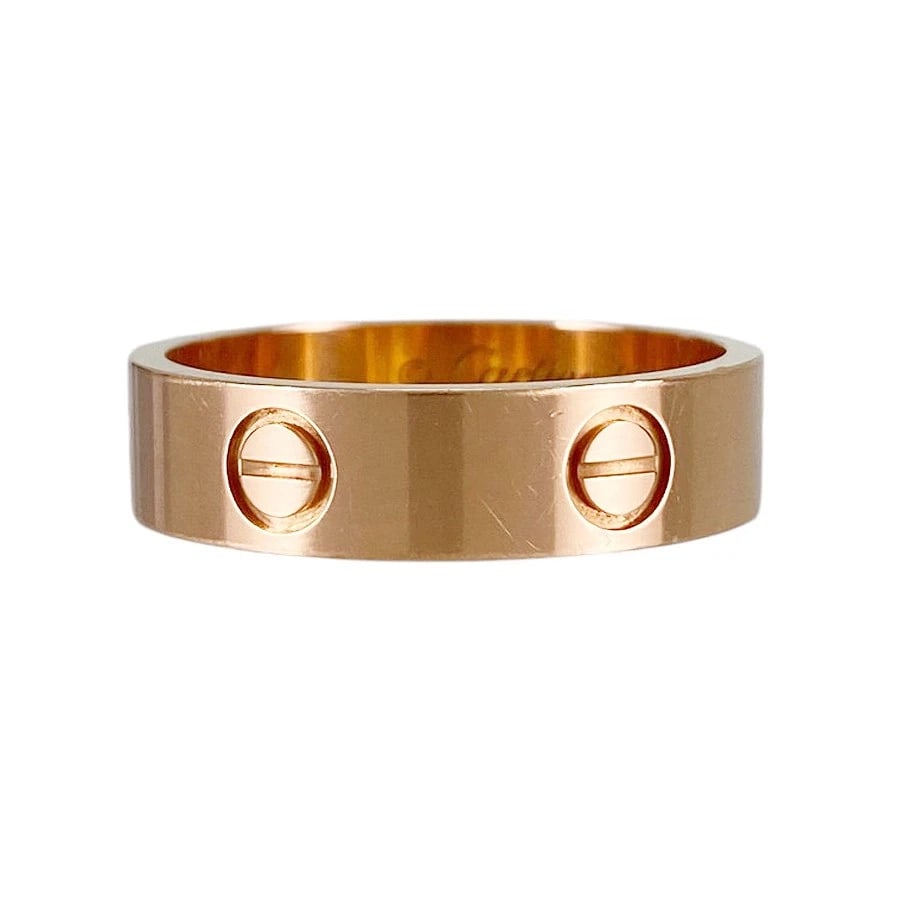 CARTIER LOVE ROSE GOLD RING: Cartier Love Rose gold Ring Brand: Cartier Type/Style: Ring Material: 18K Rose Gold, Color: Rose Gold Size: 9.5-10 US Accessories: None Accessories Notice: When purchasing pre-owned goods,