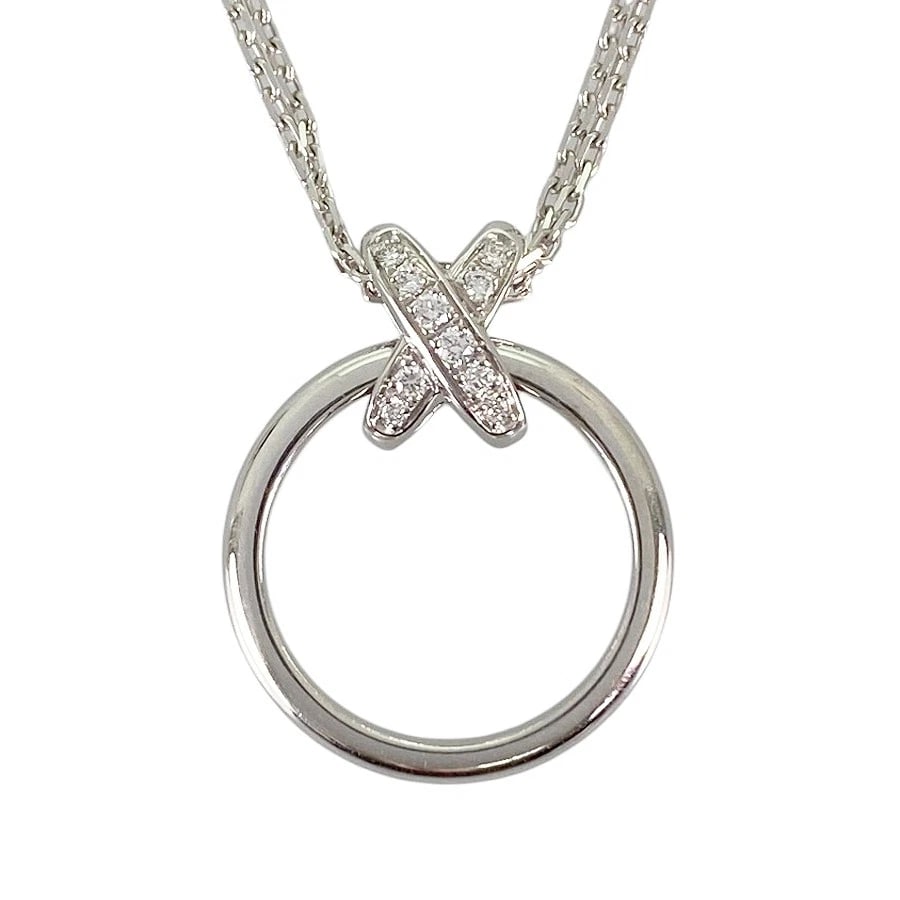 CHAUMET WHITE GOLD DIAMOND NECKLACE: Chaumet White gold Diamond Necklace Brand: Chaumet Type/Style: Necklace Material: 18K White Gold, Main Stone/Creation Natural Color: Silver Size: Top size:24.6mm?19.7mm Necklace full length:43cm A