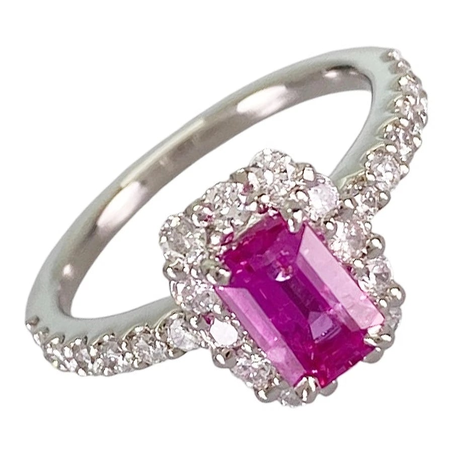 RING PLATINUM PINK SAPPHIRE DIAMOND: Ring Platinum Pink Sapphire Diamond Brand: None Type/Style: Ring Material: Platinum 900, Main Stone/Creation Secondary Stone diamond Color: Silver Size: 5.5 US Accessories: None Accessories Notice: