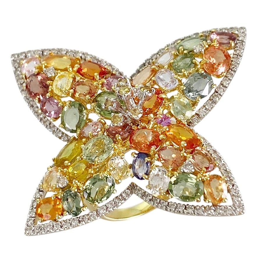 RING YELLOW GOLD DIAMOND SAPPHIRE: Ring Yellow gold Diamond Sapphire Brand: None Type/Style: Ring Material: 18K Yellow Gold, Main Stone/Creation Natural Color: Gold Size: 6-6.5 US Accessories: None Accessories Notice: When