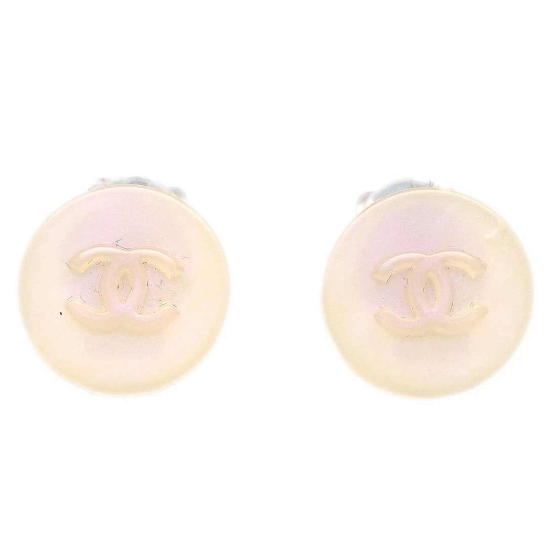 CHANEL BUTTON EARRINGS CLIP-ON WHITE: Chanel Button Earrings Clip-On White Brand: CHANEL Type/Style: Earrings Material: Silver Plated, Acrylic, Color: White, Silver Size: Diameter : 1.4 cm Accessories: None Accessories Notice: