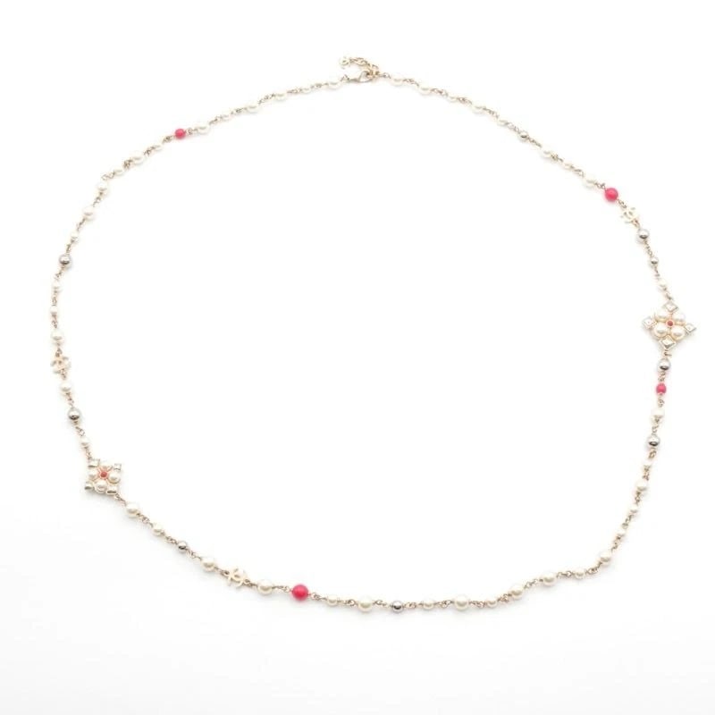 CHANEL NECKLACE COCO MARK PENDANT GOLD/SILVER/PINK LONG CHOKER: Chanel Necklace Coco Mark Pendant Gold/Silver/Pink Long Choker Brand: Chanel Type/Style: Necklace Material: GP Faux Pearl, Color: Gold, Silver, Pink Size: Length 107cm-109cm Accessories: None