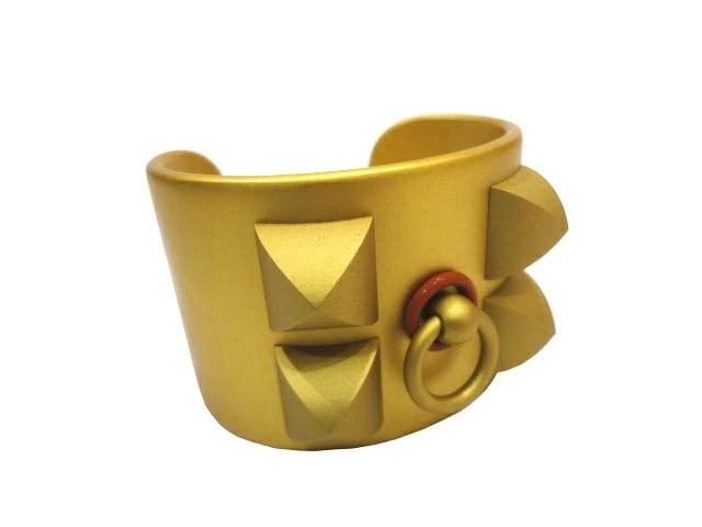HERMES COLLIER DE CHIEN CUFF BRACELET BANGLE METAL MATTE GOLD: Hermes Collier de Chien Cuff Bracelet Bangle Metal Matte Gold Brand: Hermes Type/Style: Bracelet Material: Metal Gold, Color: Matte Gold Size: Wrist circumference approx. 15.5cm, width approx. 4cm