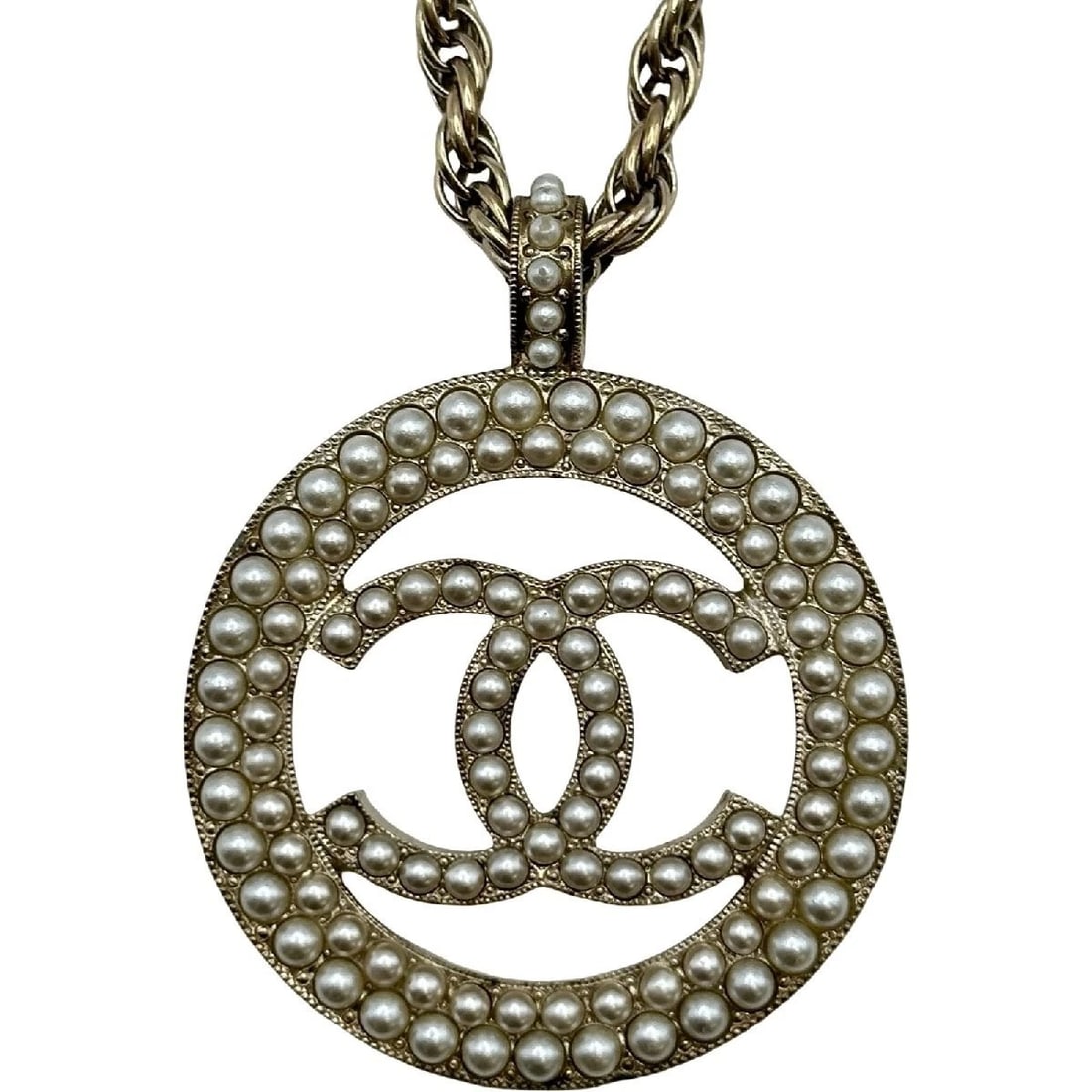 CHANEL NECKLACE COCO MARK PEARL GOLD METAL: Chanel Necklace Coco Mark Pearl Gold Metal Brand: Chanel Type/Style: Necklace Material: Metal, Color: gold Size: Height: Approx. 56.2mm Width: Approx. 44.4mm Chain Length: Approx. 60cm Accessories