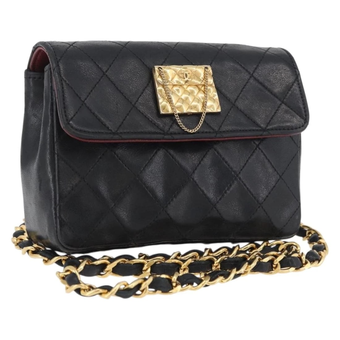 CHANEL MATELASSE CHAIN SHOULDER BAG LAMB SKIN: CHANEL Matelasse Chain Shoulder Bag Lamb Skin Brand: CHANEL Type/Style: Shoulder Bag Material: Lamb Skin Color: Black/Gold Size: W5.5 x H3.5 x D1.6inch(Approx) Accessories: None Accessorie