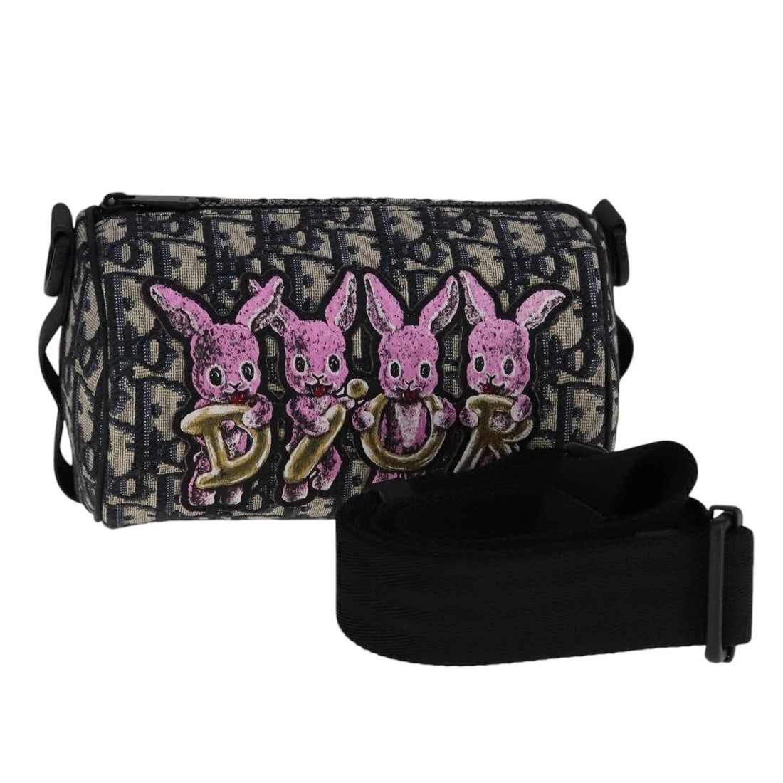 CHRISTIAN DIOR TROTTER CANVAS OBLIQUE RABBIT SHOULDER BAG: Christian Dior Trotter Canvas Oblique Rabbit Shoulder Bag Brand: Christian Dior Type/Style: Shoulder Bag Material: Trotter Canvas Color: Navy Size: W6.7 x H3.9 x D4.3inch(Approx) Accessories: None