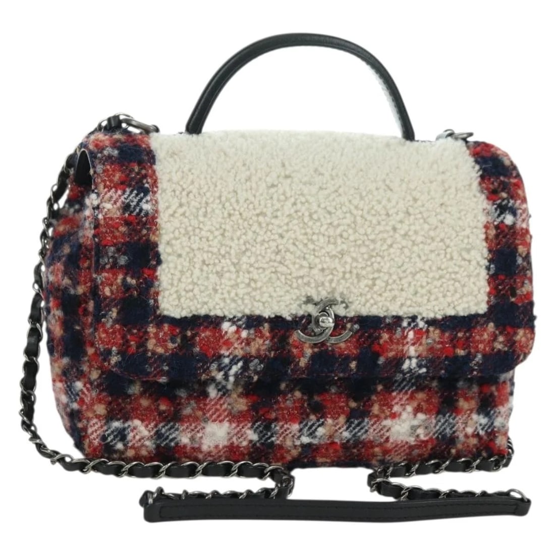 CHANEL TOP HANDLE 25 CHAIN BAG TWEED MULTICOLOR SILVER CC: CHANEL Top Handle 25 Chain Bag Tweed Multicolor Silver CC Brand: CHANEL Type/Style: Shoulder Bag Material: Canvas Color: Multicolor/Silver Size: W9.4 x H7.1 x D3.5inch(Approx) Accessories: None