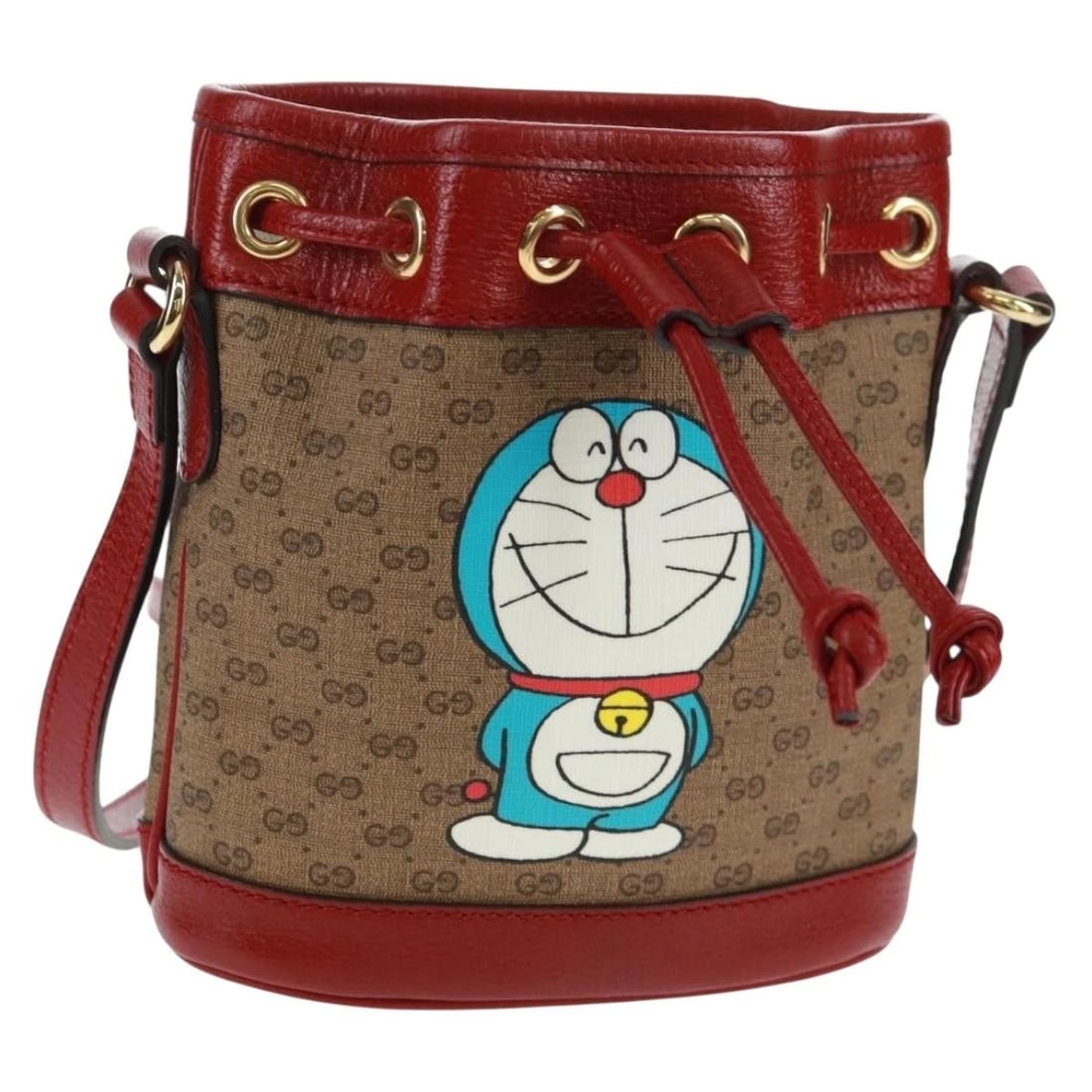 GUCCI ? DORAEMON MICRO GG SUPREME SHOULDER BAG PVC: GUCCI ? Doraemon Micro GG Supreme Shoulder Bag PVC Brand: GUCCI Type/Style: Shoulder Bag Material: PVC Leather/Micro Small GG Canvas Color: Beige/Gold Size: W5.9 x H6.3 x D2.4inch(Approx) Accessor