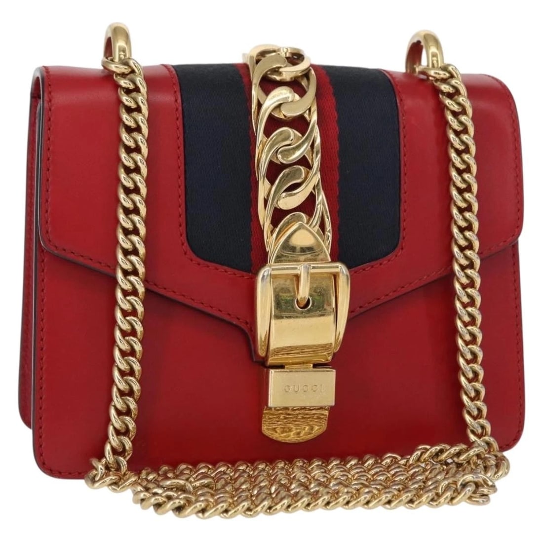 GUCCI SYLVIE SHERRY LINE CHAIN SHOULDER BAG LEATHER: GUCCI Sylvie Sherry Line Chain Shoulder Bag Leather Brand: GUCCI Type/Style: Shoulder Bag Material: Leather Color: Red/Gold Size: W7.1 x H5.9 x D2.8inch(Approx) Accessories: None Accessori