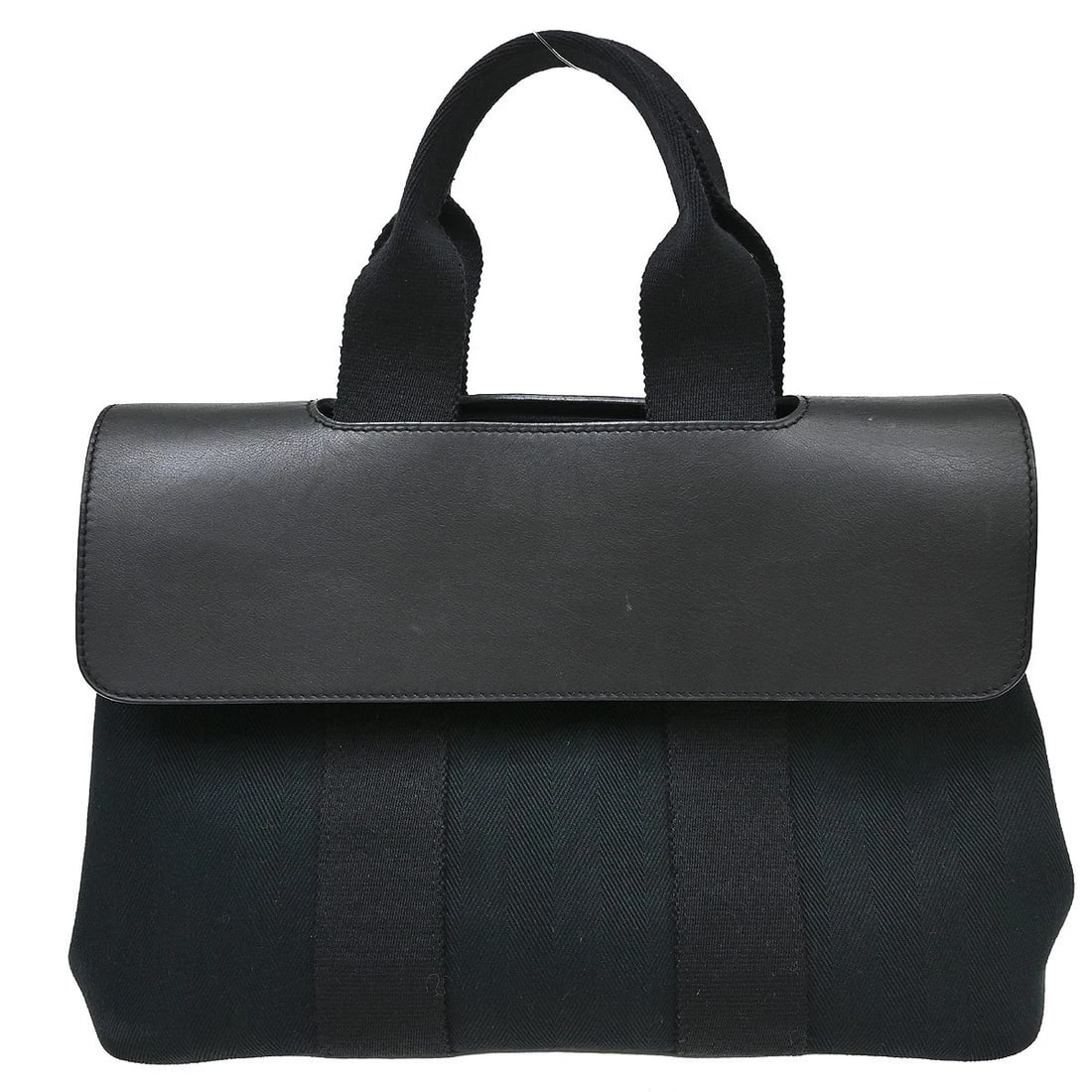 HERMES BLACK CHEVRONS VALPARAISO PM TOTE HANDBAG: Hermes Black Chevrons Valparaiso PM Tote Handbag Brand: HERMES Type/Style: Tote Material: Toile chevrons, Leather Color: Black Size: W 12.2 x H 8.7 x D 5.5 " Accessories: None Accessories