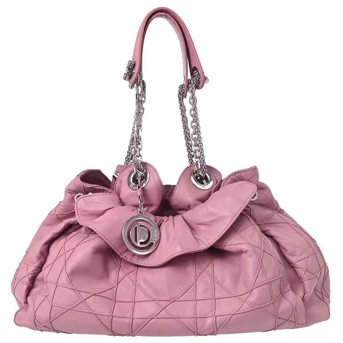 CHRISTIAN DIOR PINK LAMBSKIN LE TRENTE HANDBAG: Christian Dior Pink Lambskin Le Trente Handbag Brand: Dior Type/Style: Top Handle Bag Material: Lambskin Color: Pink Size: W 15.4 x H 10.2 x D 6.3 " Accessories: None Accessories Notice: W